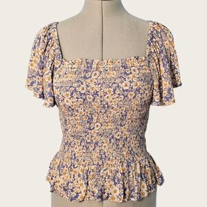 Patrons of Peace Floral Smocked Peplum Top